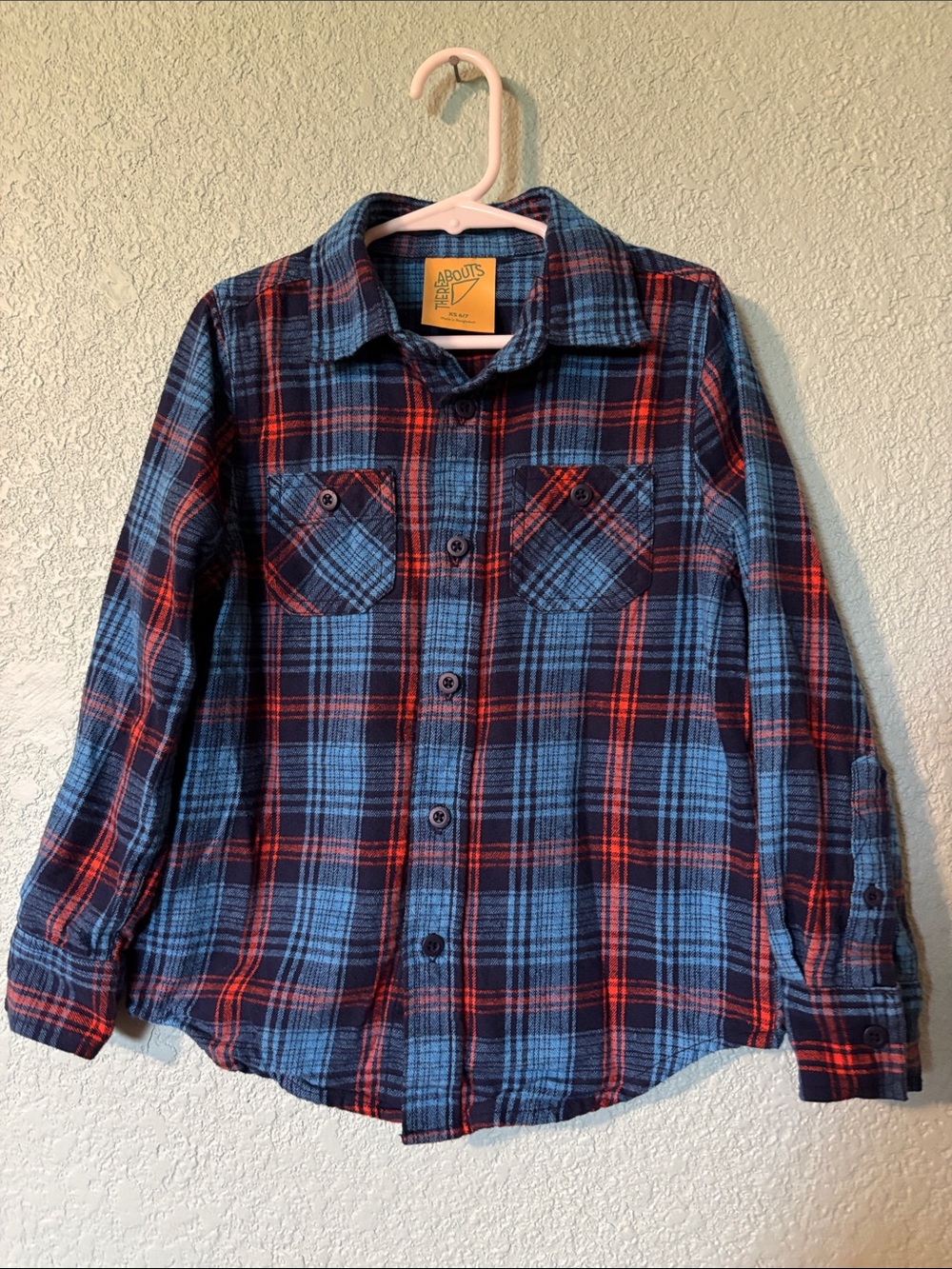 Thereabouts Boys Blue Red Plaid Long Sleeve Button-Up Shirt Size XS 6/7 Like New